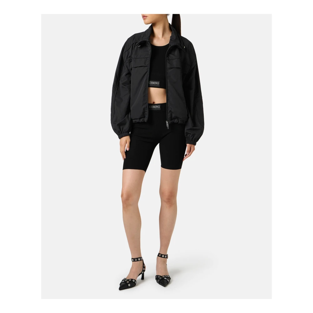 Iceberg Zwarte actieve top in geribbeld breisel met logo Black Dames