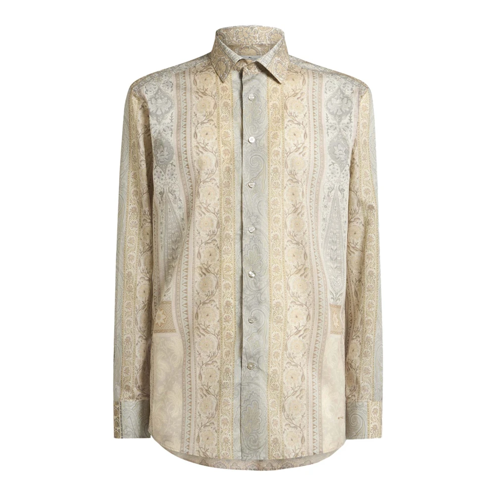 Etro Beige Randig Paisley Skjorta Beige, Herr