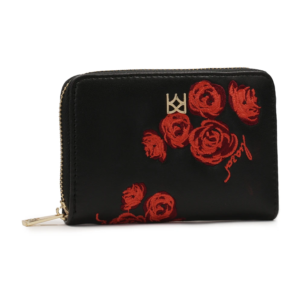 Kazar Compacte zwarte portemonnee met rode rozen Multicolor Dames