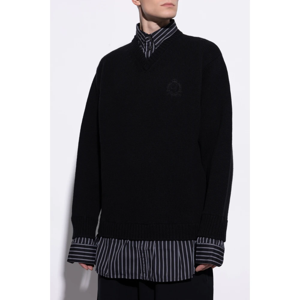 Balenciaga V-hals trui Black Heren