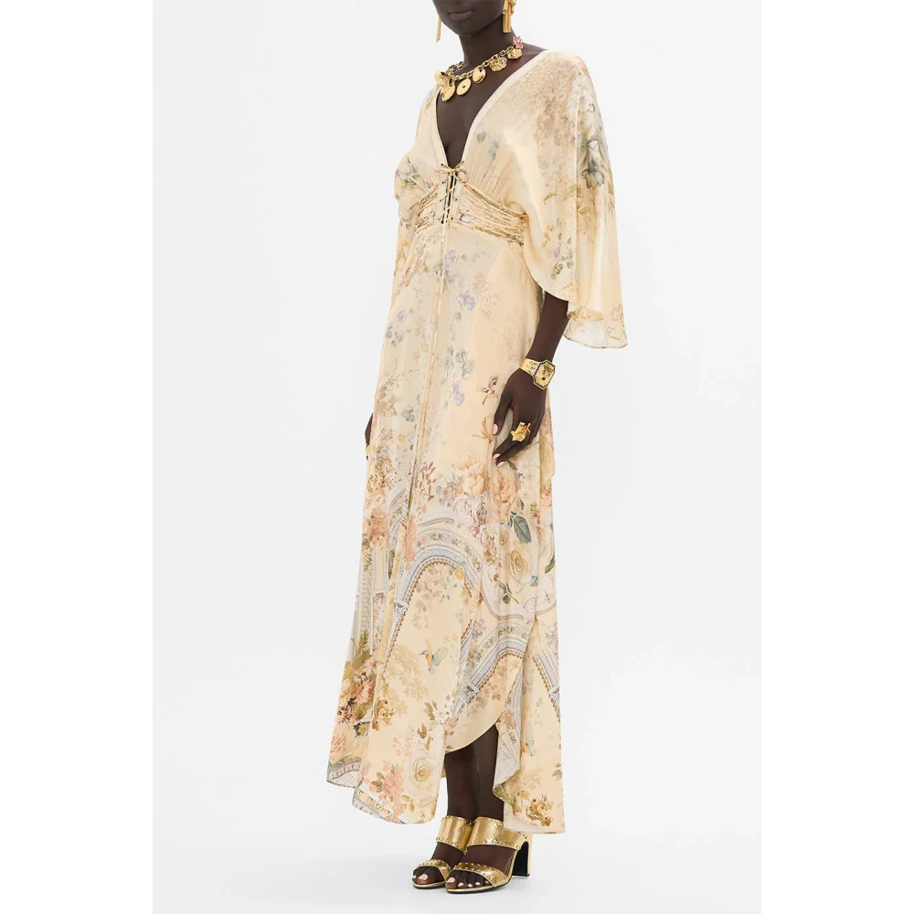 Camilla V-hals veter lange jurk Beige Dames