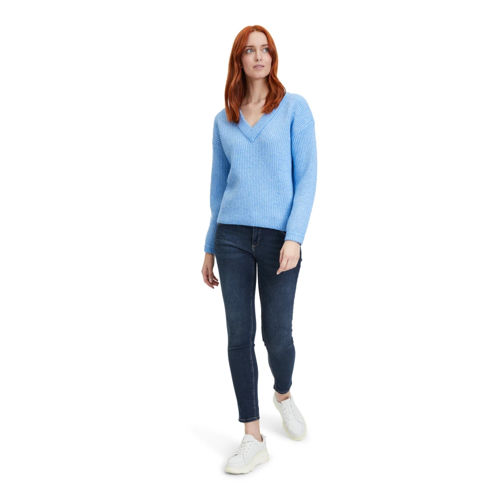 Betty & Co V-hals Gebreide Trui Blue Dames