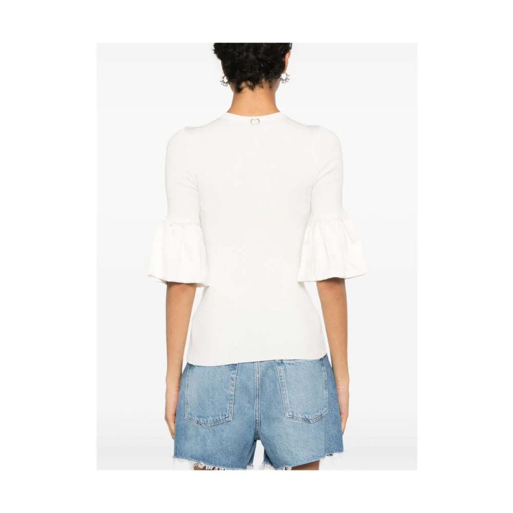 Twinset Witte Geribbelde Trui met Gerimpelde Details White Dames