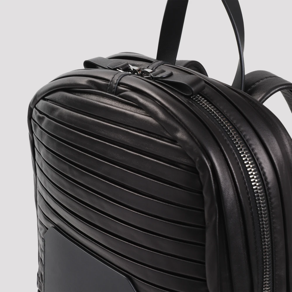 Giorgio Armani Luxe Zwarte Leren Rugzak Black Heren