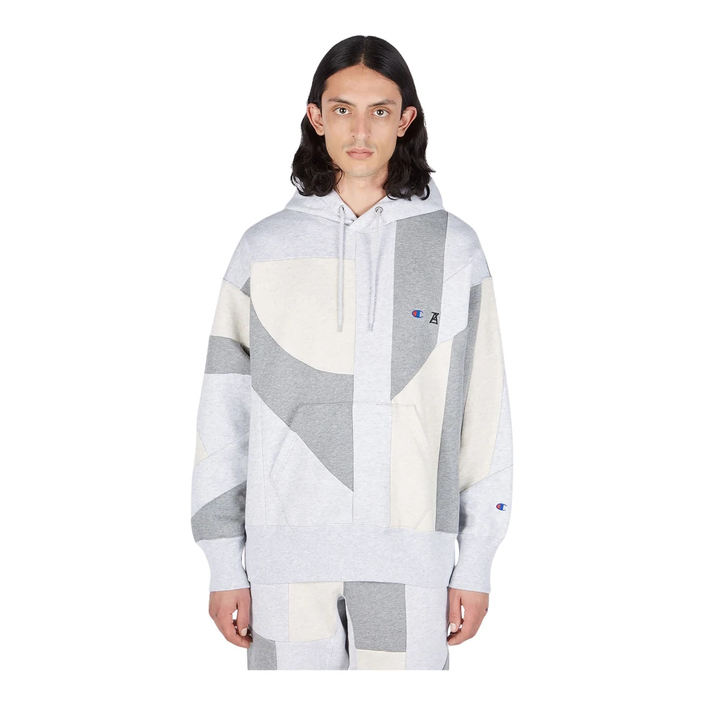 Champion Men's Gray Contrast Panel Hooded Sweatshirt - Hoodies - L - Sweatshirts & Hoodies