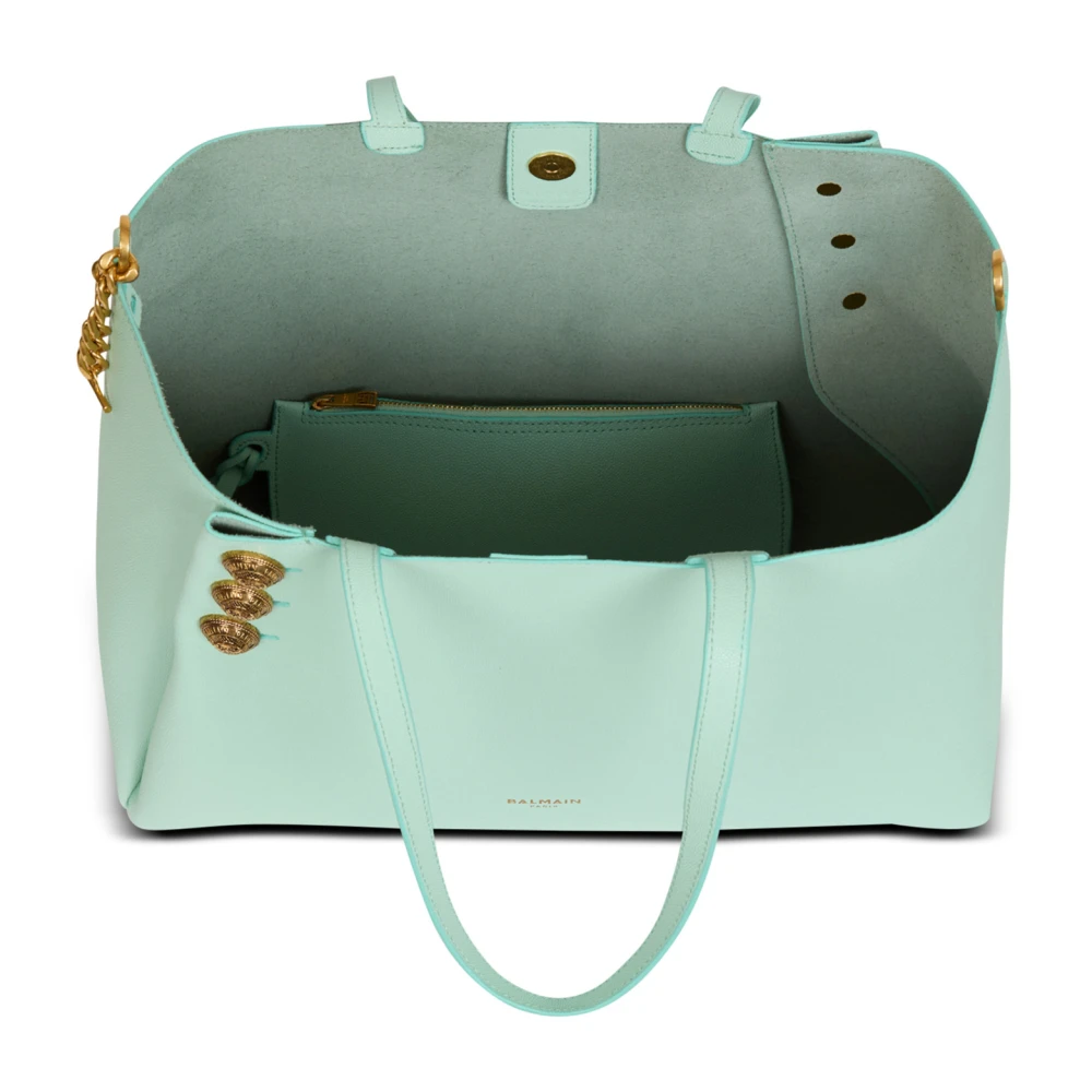 Balmain Emblème tote bag van generfd kalfsleer Blue Dames