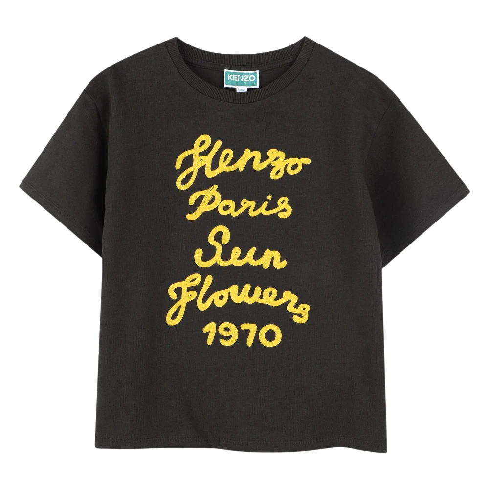 Kenzo Boys Black Kids Short Sleeve T-Shirts, 5 Y, Sunflowers Embroidered T-Shirt
