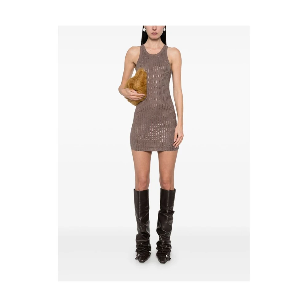 The Attico Aardebruine Crew Neck Jurk Brown Dames