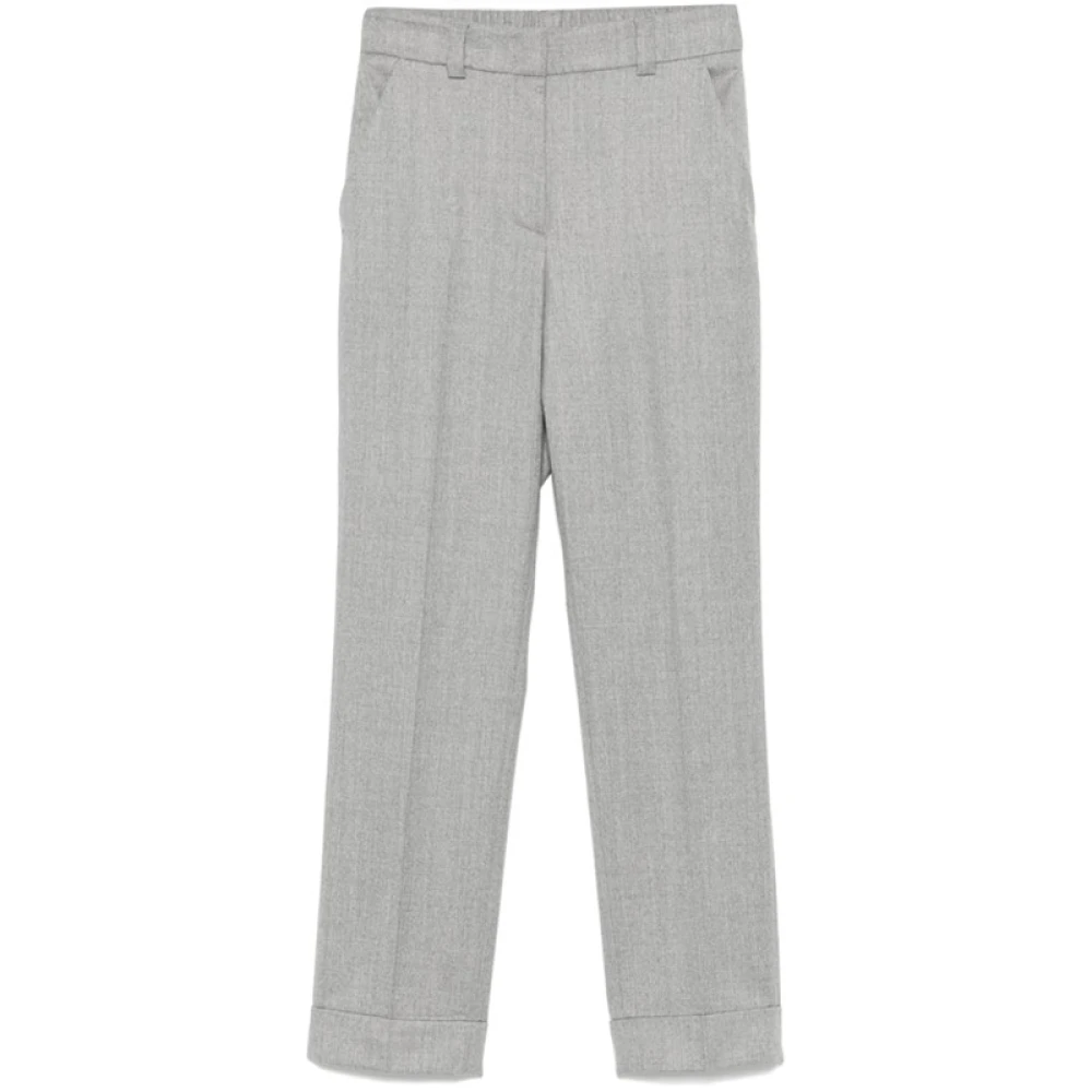PESERICO Gemêleerde wollen broek met plooi Gray Dames