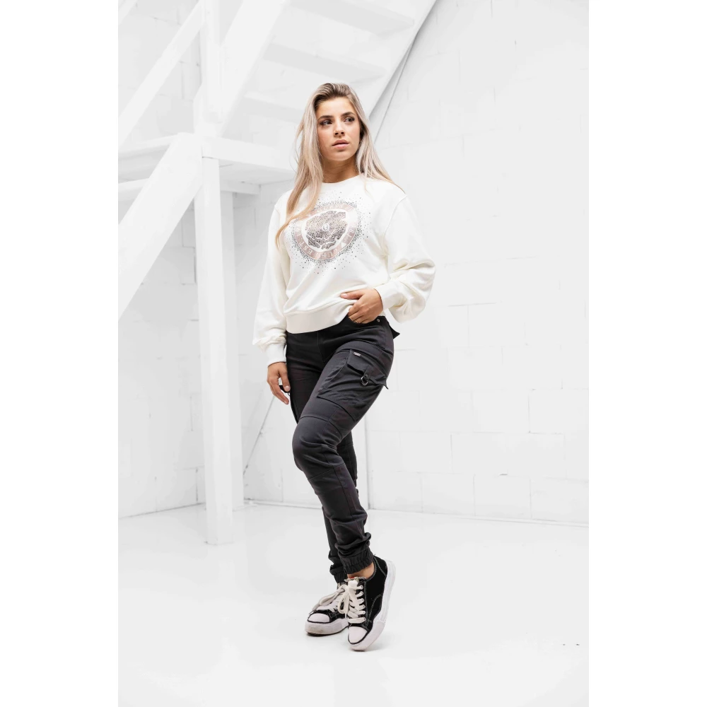 Guess Peony Logo Fleece Sweater White Dames
