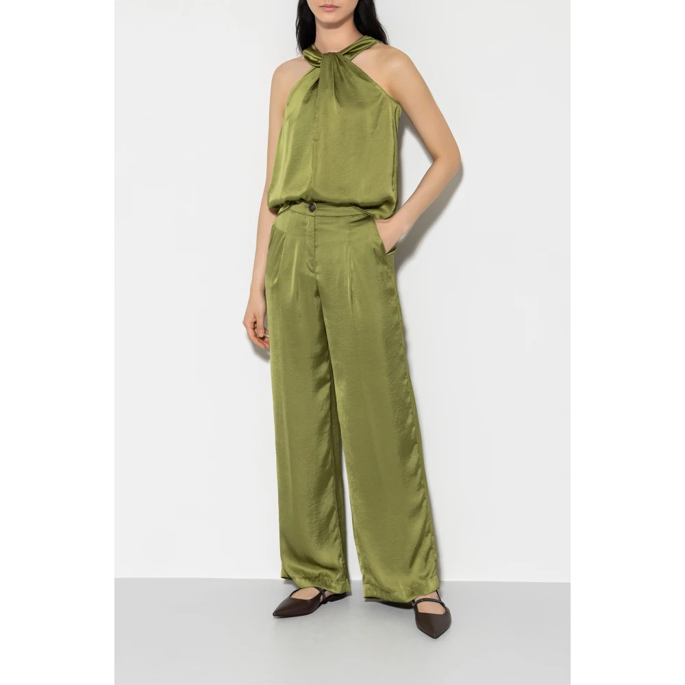 LUISA CERANO Wideleg Broek met Plooien Green Dames