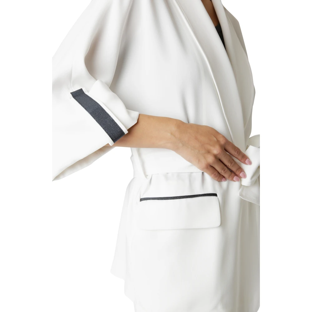 Eleventy Kimono Ceintuur Jas in Japans Triacetaat Polyester White Dames
