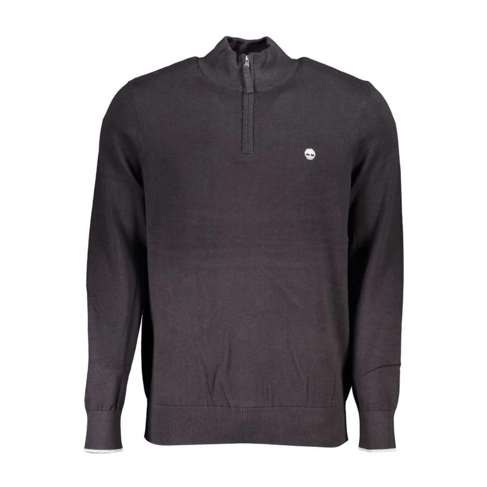 Timberland , Turtlenecks, Male, Black, 2XL, Embroidered Cotton Half-Zip Jumper
