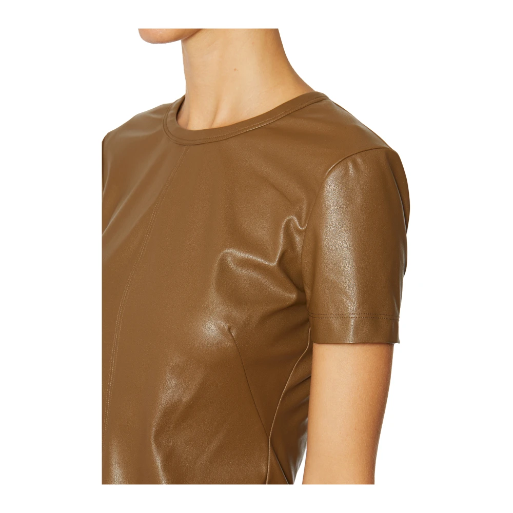 Helmut Lang Slimme Eco Leren T-Shirt Brown Dames