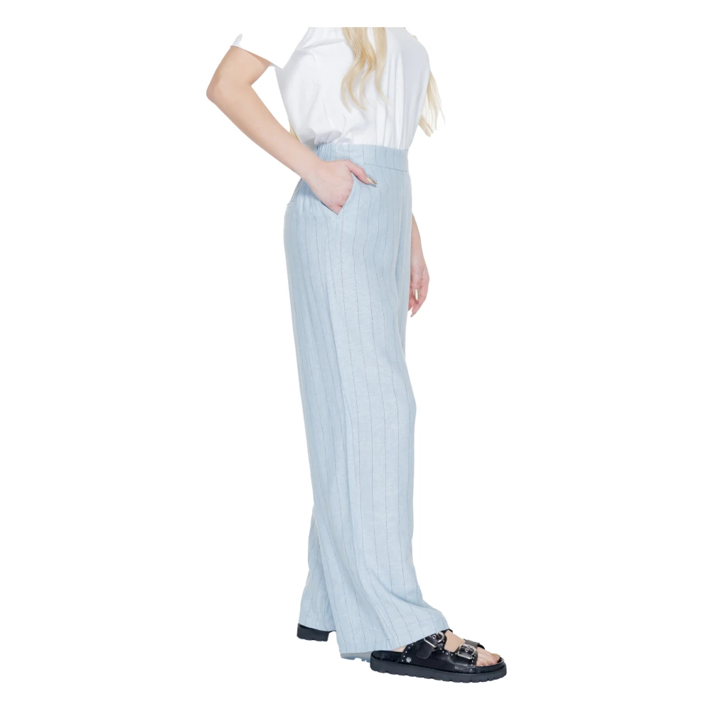Vero Moda Wijde Gestreepte Linnen Palazzo Broek Blue Dames