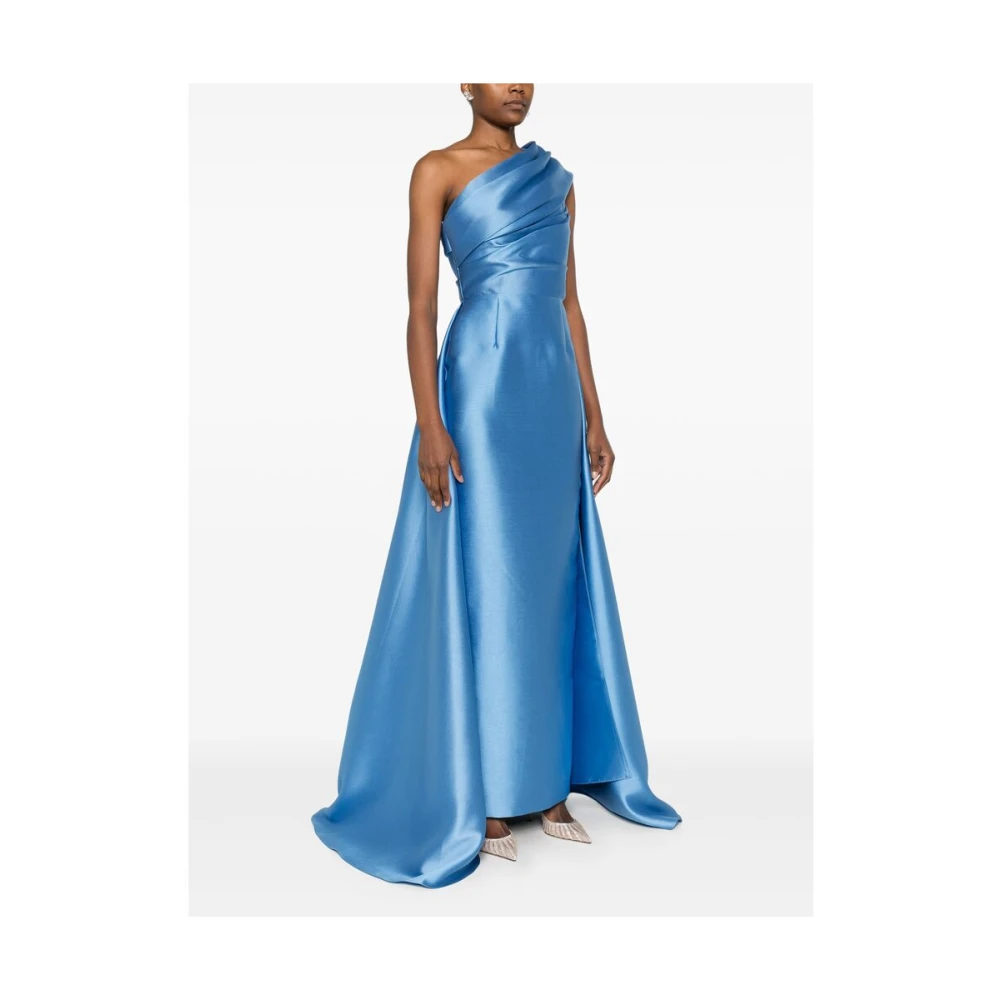 Solace London Blauwe Satijnen One-Shoulder Jurk Blue Dames