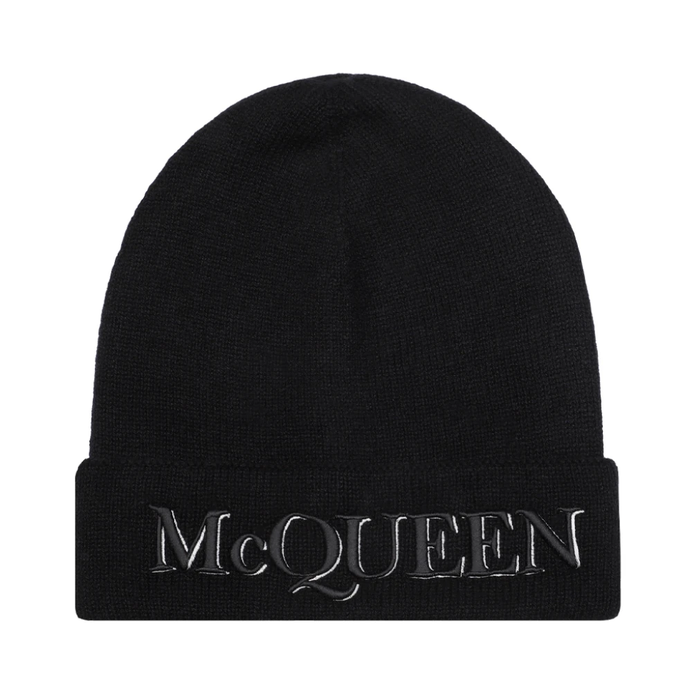 Alexander Mcqueen Men's Black Accessories, L, Ribbed Beanie Hat Aw22