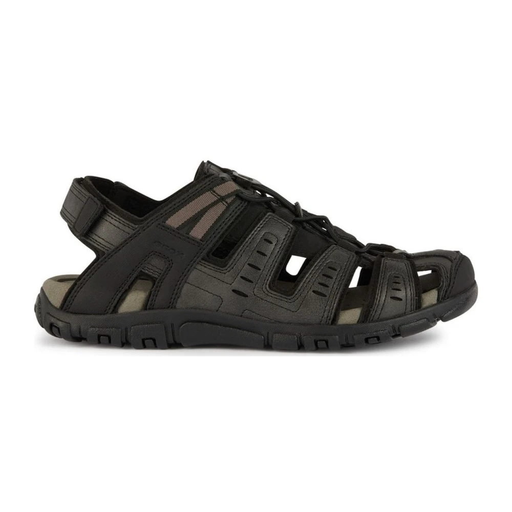 Geox Men's Black Flat Sandals, 11 Uk, Flat Strada Sandals