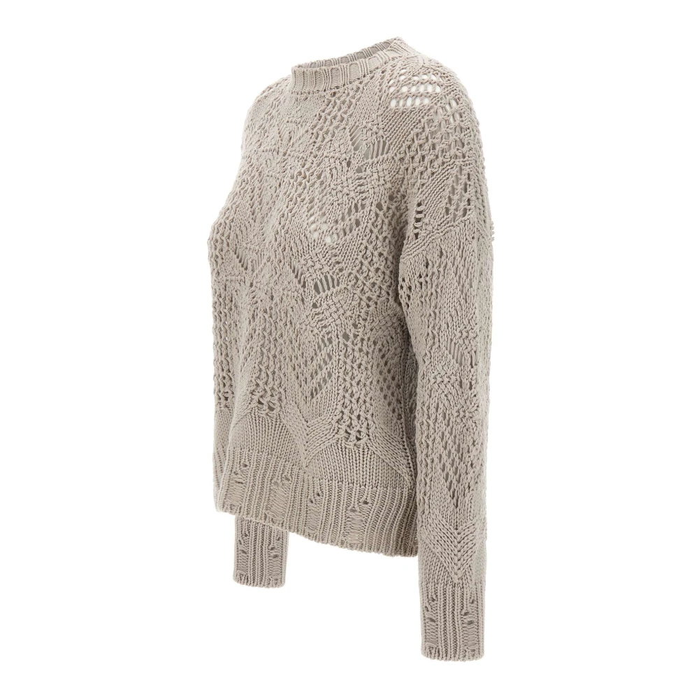 Kaos Grijze Wollen Trui met Haaksteek Beige Dames