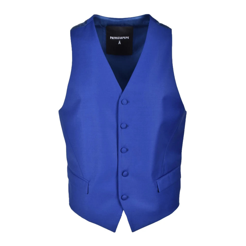 PATRIZIA PEPE Elegante Mouwloze Vest van Wolmix Blue Heren