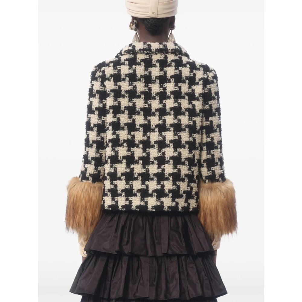 Valentino Geruit Patroon Wollen Zijden Jas Beige Dames