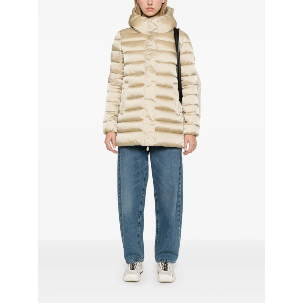 Save The Duck Glanzende waterbestendige nylonjas Beige Dames