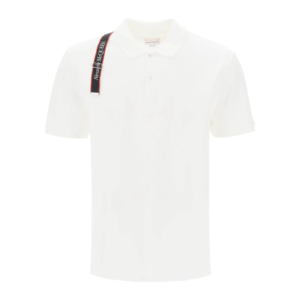 Alexander mcqueen Polo Shirt met Selvedge Logo en Harnas Detailing White Heren