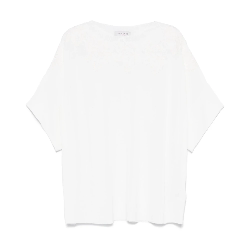 Ermanno Scervino Witte Crew Neck Korte Mouwen Sweater White Dames