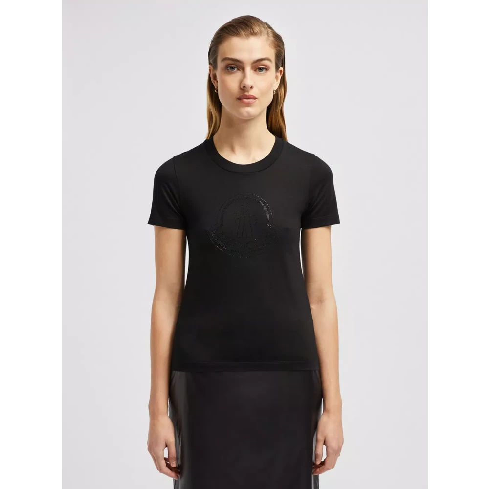 Moncler Zwart T-shirt met kristallogo Black Dames