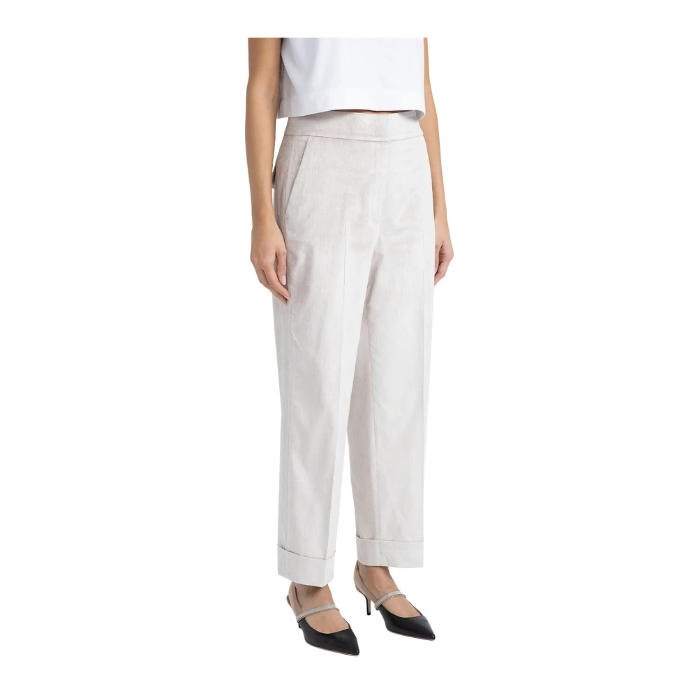 PESERICO Rechte broek in ultradun geribbeld fluweel Beige Dames