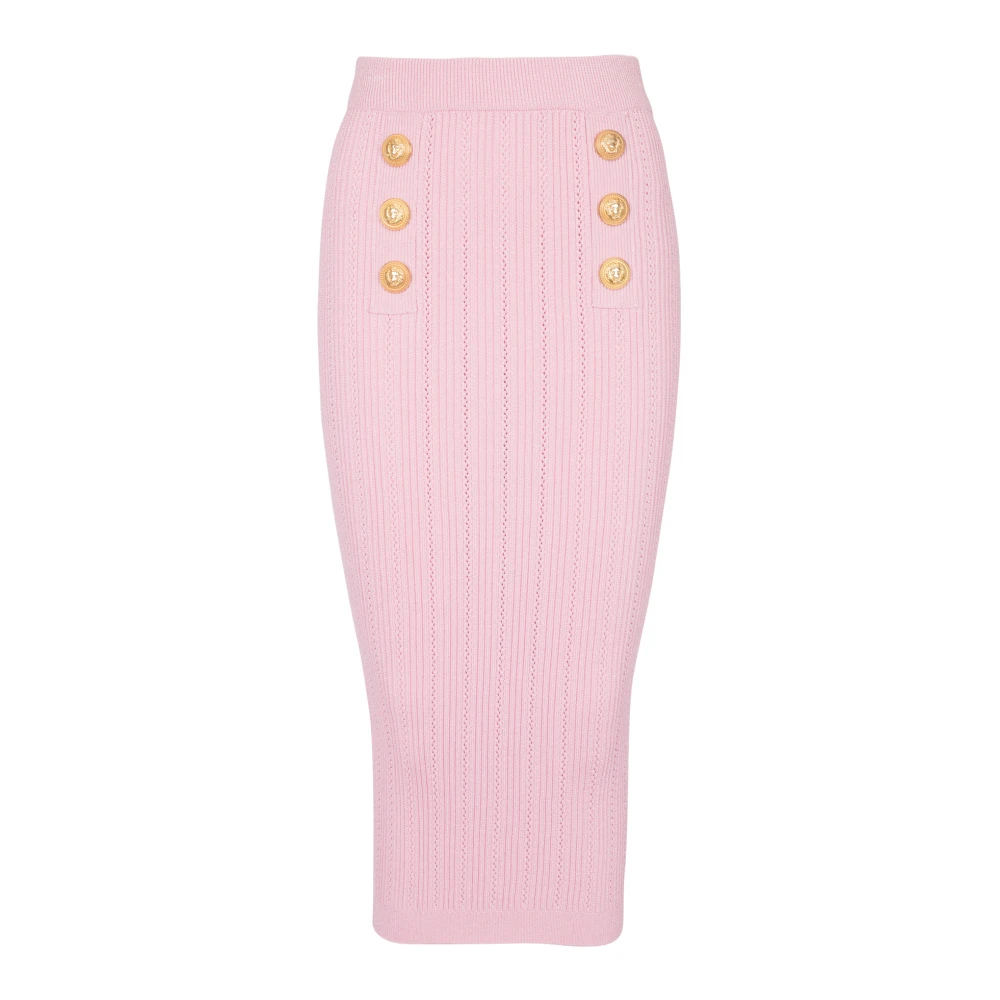 Balmain Midi Gebreide Rok met Knopen Pink Dames