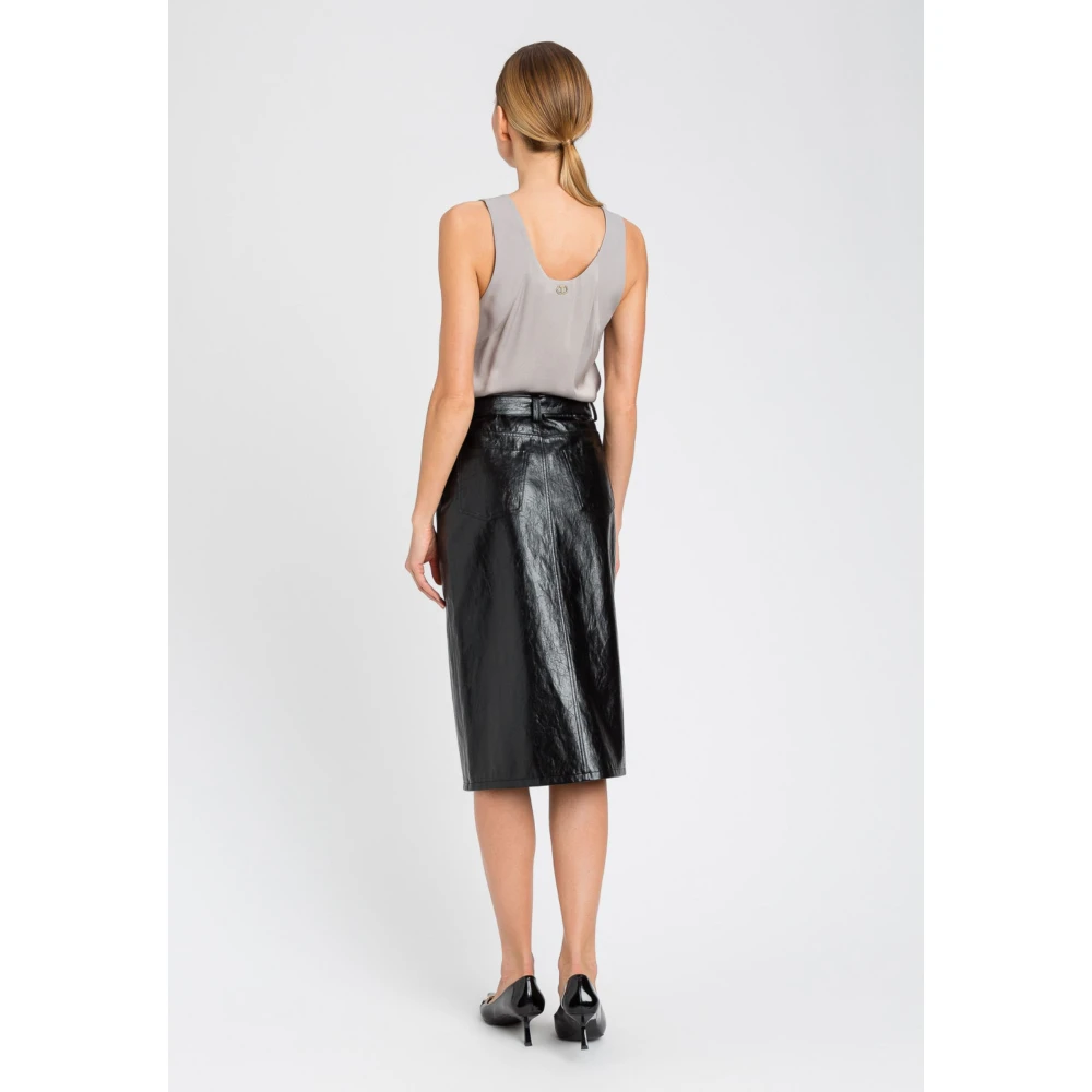 Twinset Zwarte leren kokerrok Black Dames