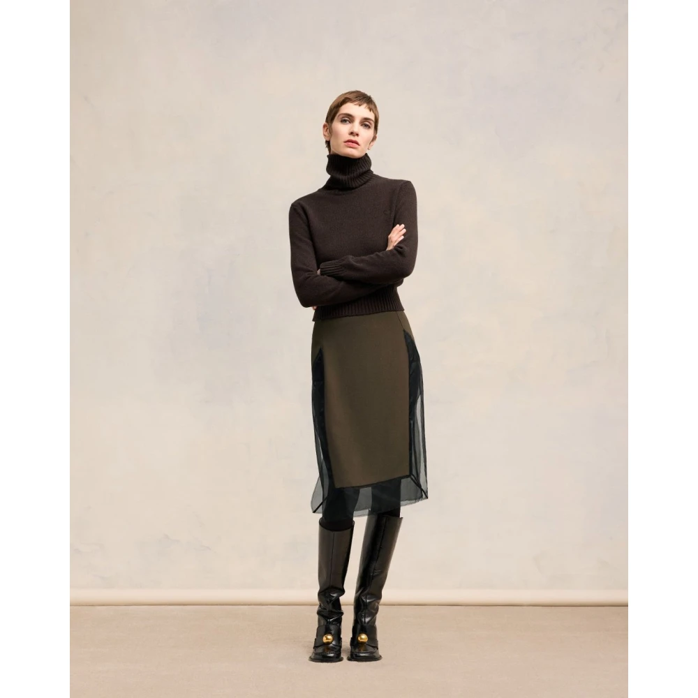 Ami Paris Crepe Midi Rok Brown Dames