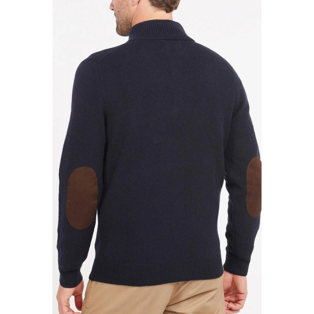Barbour Blauwe Wollen Trui Elleboog Patches Blue Heren