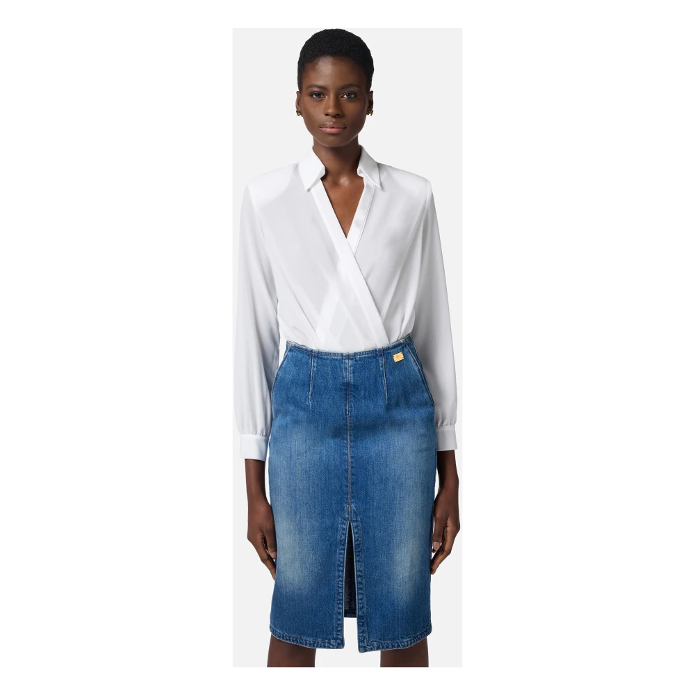 Elisabetta Franchi Georgette shirt met gedrapeerde voorkant White Dames