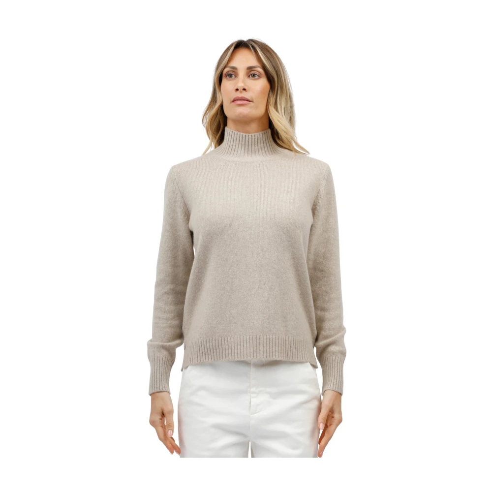 Gran Sasso Turtleneck trui met zijsplitten Beige Dames