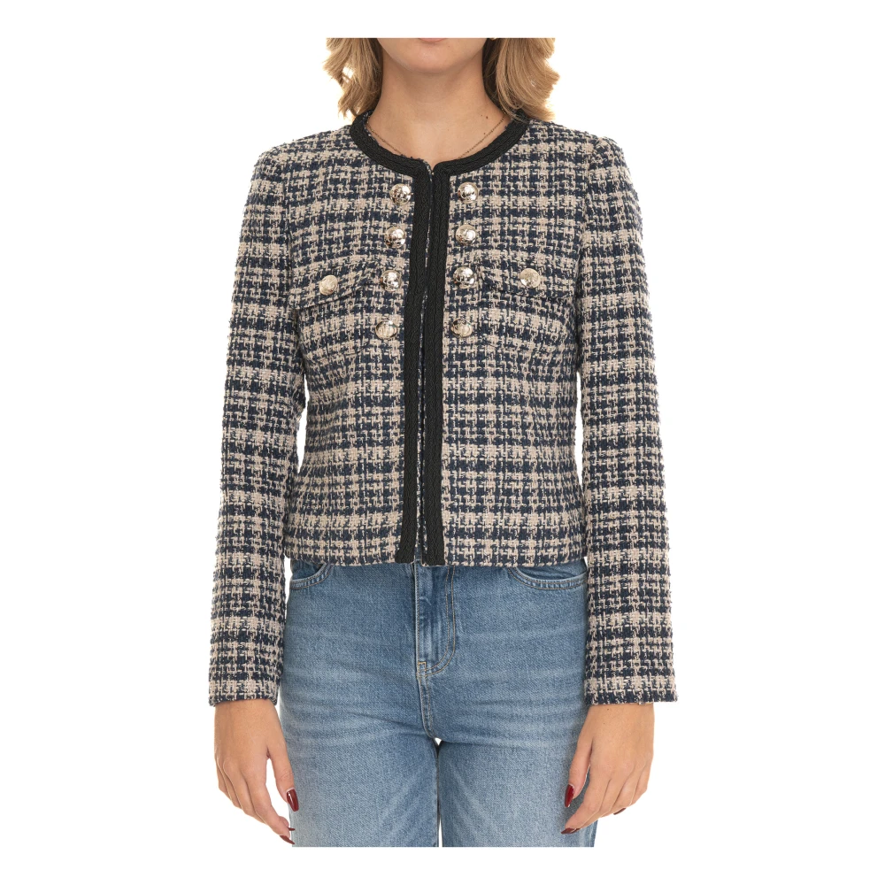 Liu Jo Geruite Bouclé Jas met Logoknoop Gray Dames