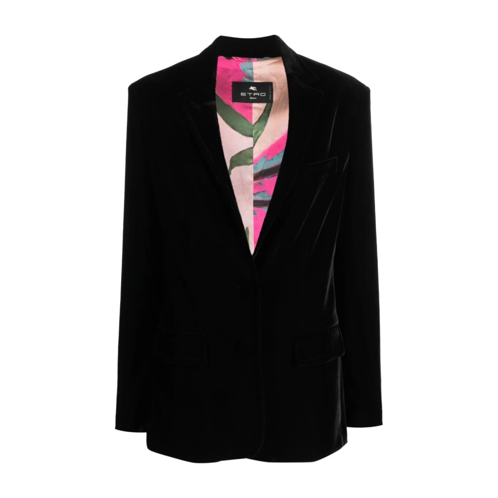 Etro Women's Black Single-Breasted Velvet Blazer