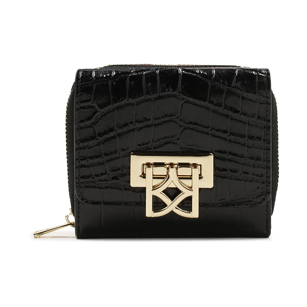 Kazar Kleine leren portemonnee met metalen sluiting Black Dames