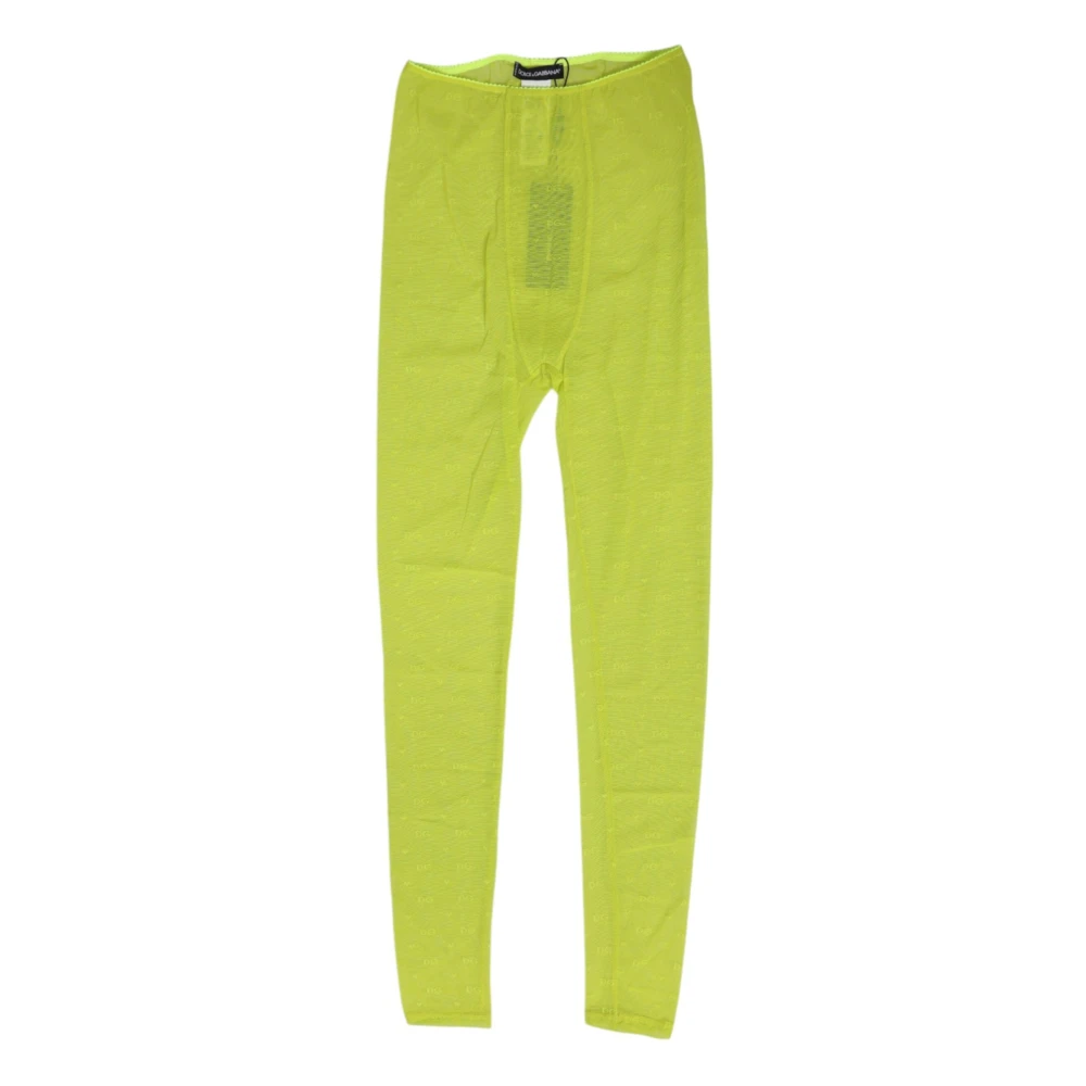 Dolce & Gabbana Women's Green Leggings, S, Neon Logo Lace Leggings Trousers