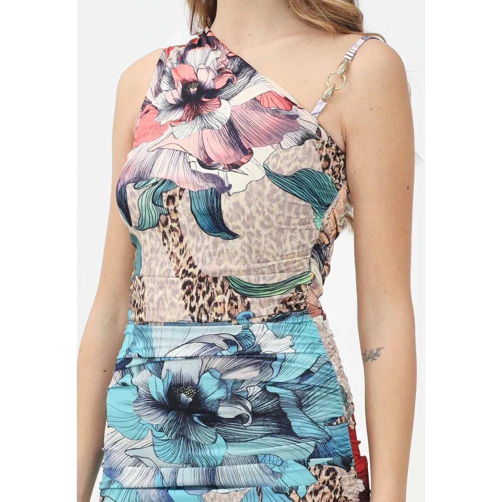 Just Cavalli Midi jurk met bloemen- en dierenprint Multicolor Dames