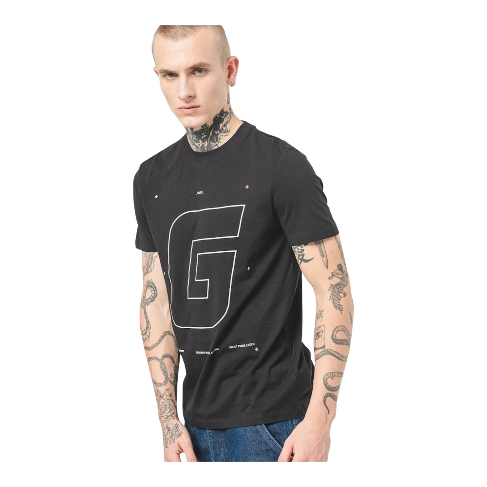 Guess Katoen Logo Print T-shirt Black Heren