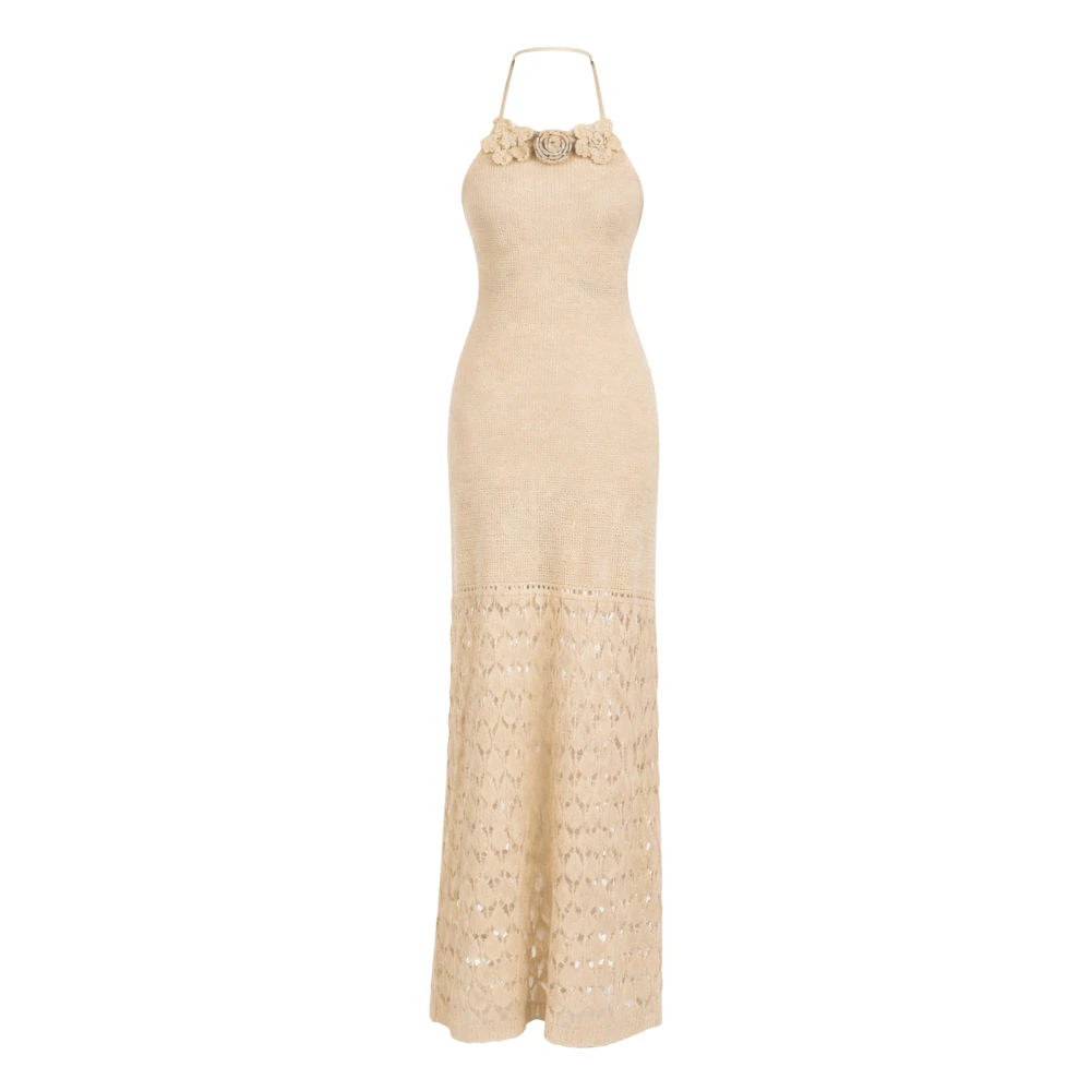 Twinset Women's Beige Knitted Dresses, Xs, Long Crochet Knit Dress