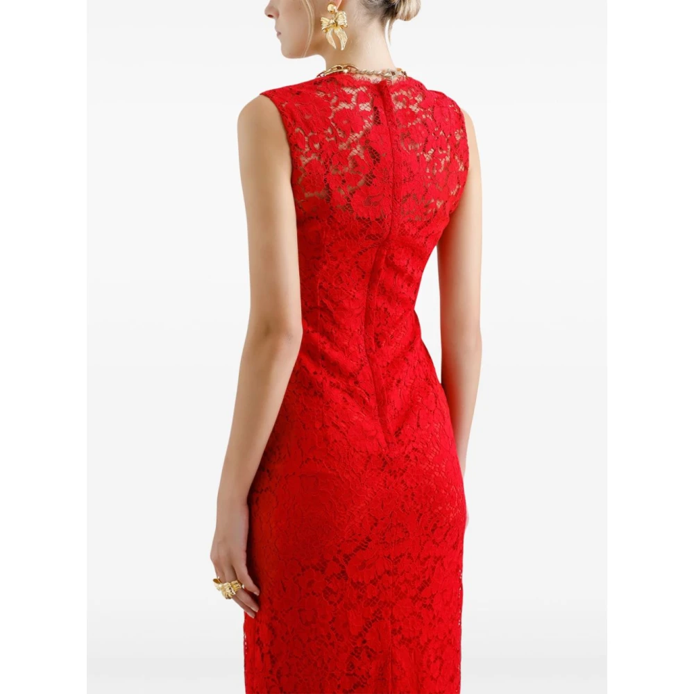 Dolce & Gabbana Rode Kant Midi Jurk Red Dames