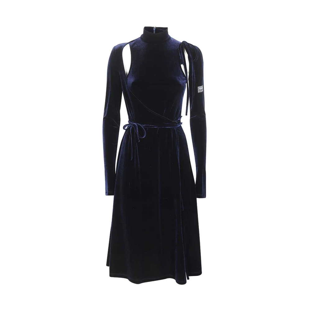 Versace Jeans Couture Fluwelen Jurk met Uitgesneden Details Blue Dames