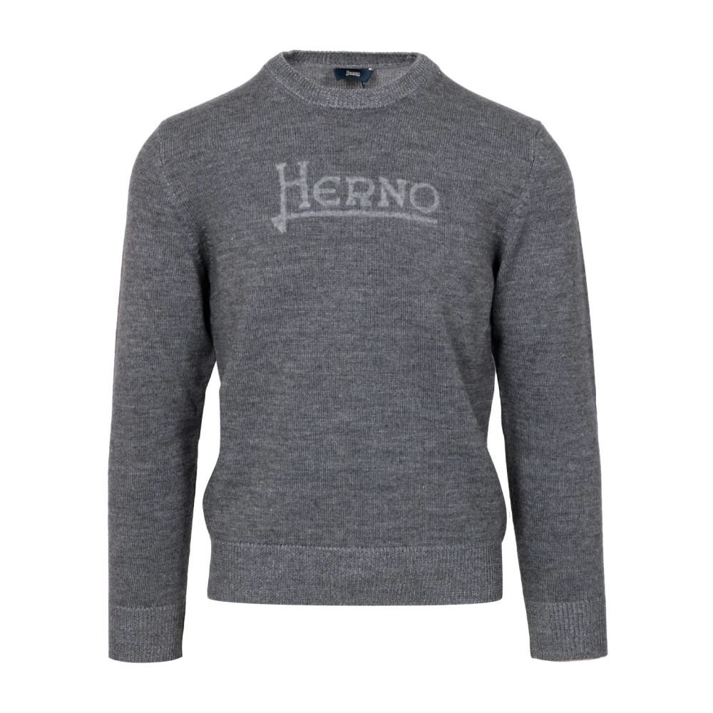 Herno Grijze Wollen Blend Gebreide Trui Gray Heren