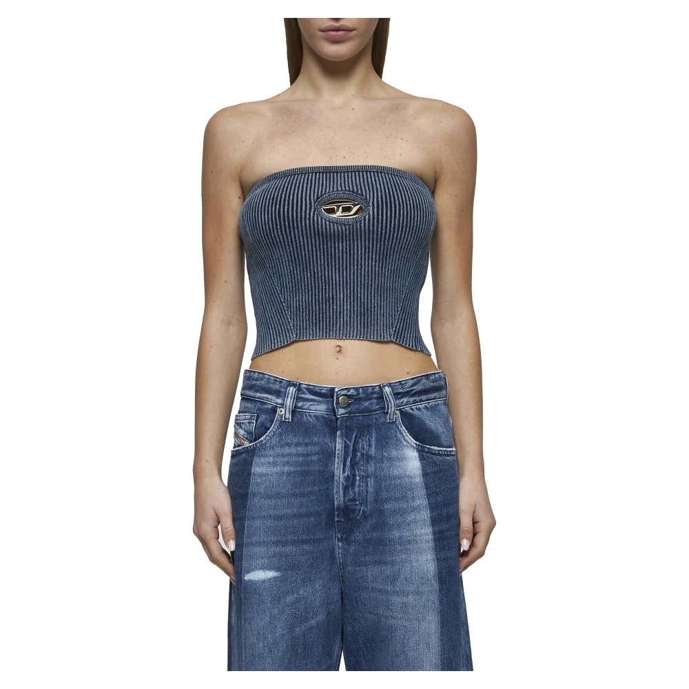 Diesel Indigo Blauwe Mouwloze Intarsia Top Blue Dames