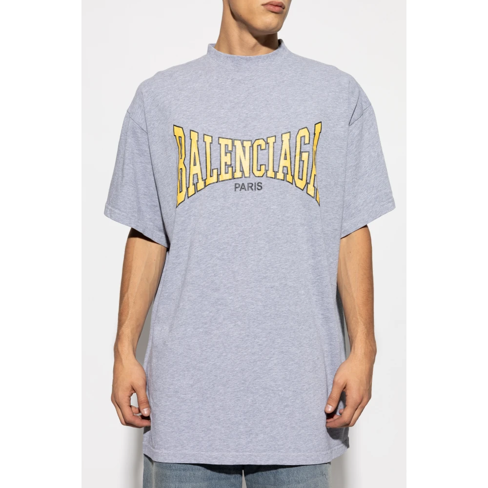Balenciaga T-shirt met Gedrukt Logo Gray Heren