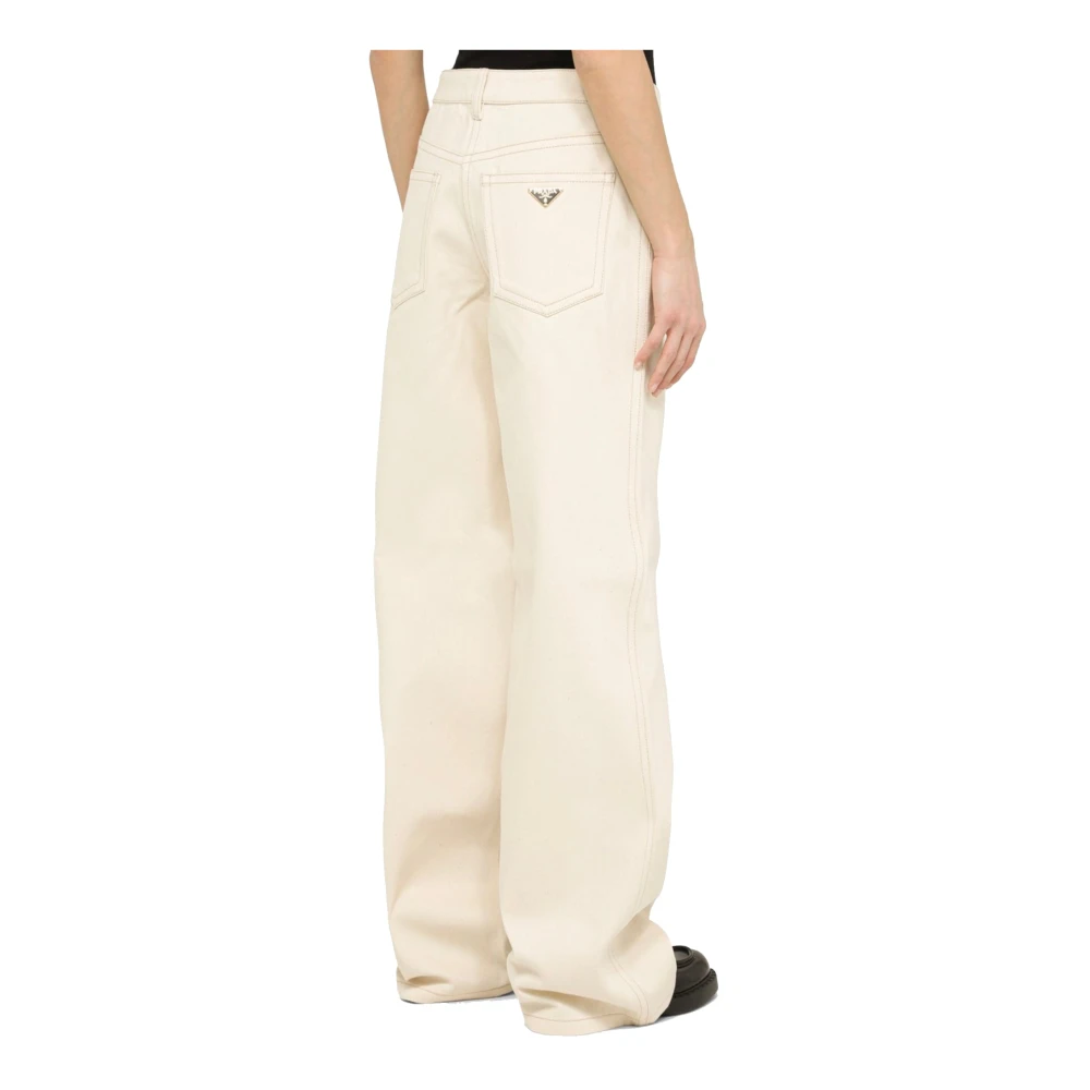 Prada Straight Leg Katoenen Broek Beige Heren