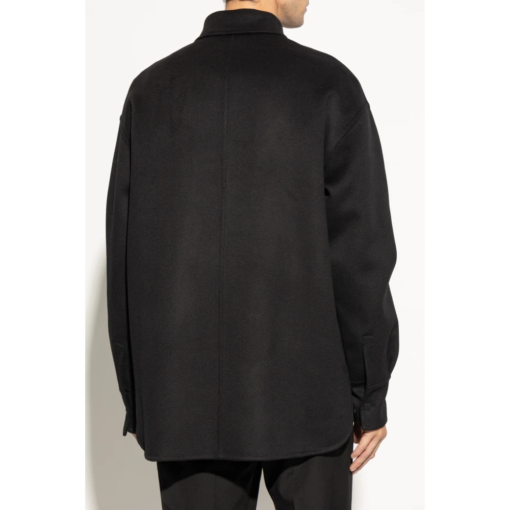 Salvatore Ferragamo Wollen shirt met zak Black Heren
